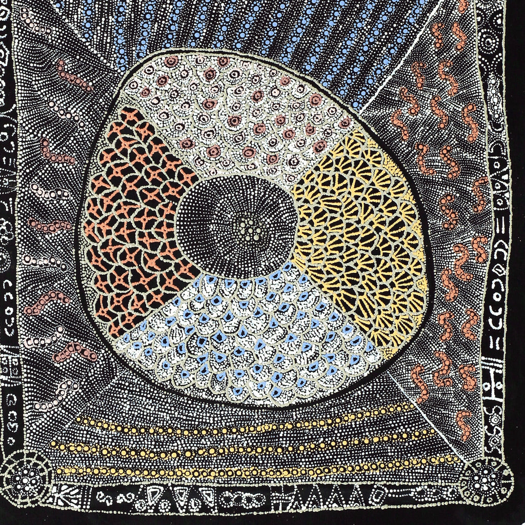 Aboriginal Artwork by Hilda Nakamarra Rogers, Lukarrara Jukurrpa, 122x107cm