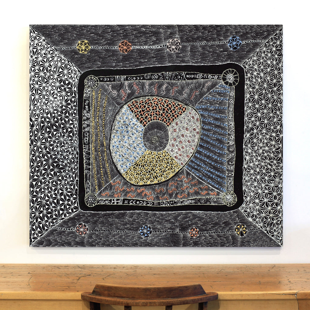 Aboriginal Artwork by Hilda Nakamarra Rogers, Lukarrara Jukurrpa, 122x107cm