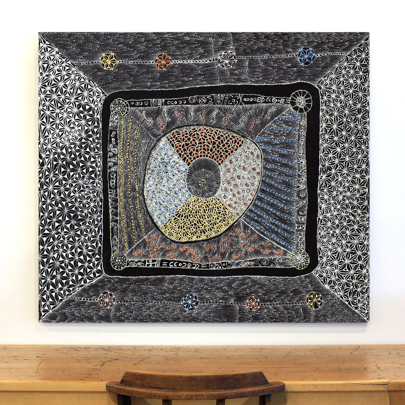 Aboriginal Artwork by Hilda Nakamarra Rogers, Lukarrara Jukurrpa, 122x107cm