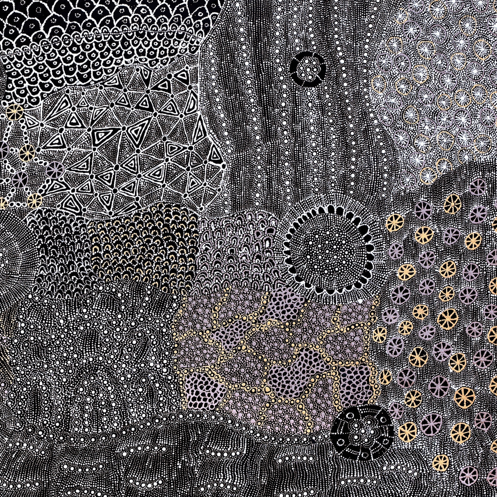 Aboriginal Art by Hilda Nakamarra Rogers, Lukarrara Jukurrpa, 182x91cm - ART ARK®