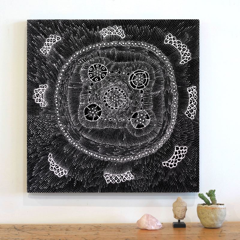Aboriginal Artwork by Hilda Nakamarra Rogers, Lukarrara Jukurrpa, 61x61cm