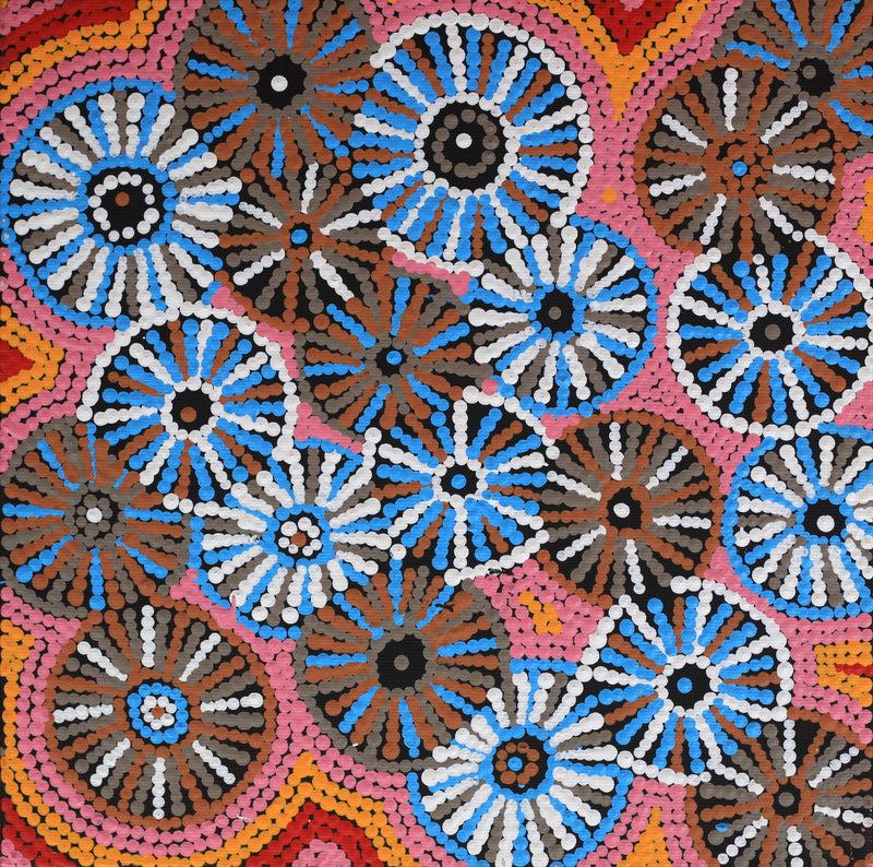 Aboriginal Artwork by Evelyn Nangala Robertson, Ngapa Jukurrpa - Pirlinyarnu, 30x30cm