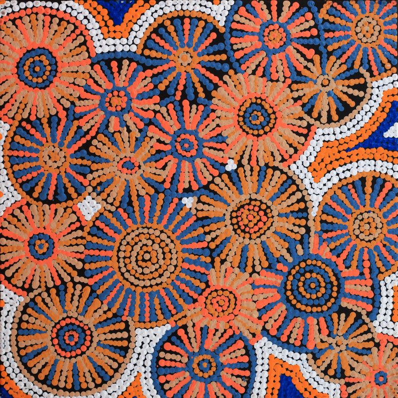 Aboriginal Artwork by Evelyn Nangala Robertson, Ngapa Jukurrpa - Pirlinyarnu, 30x30cm