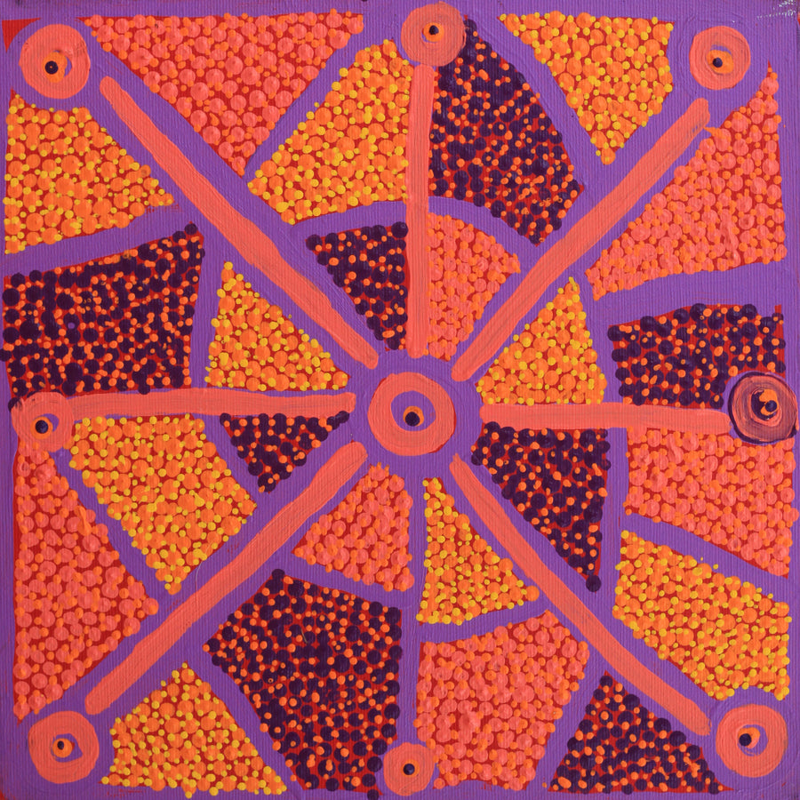 Aboriginal Artwork by Helen Nampijinpa Robertson, Ngapa Jukurrpa - Puyurru, 30x30cm