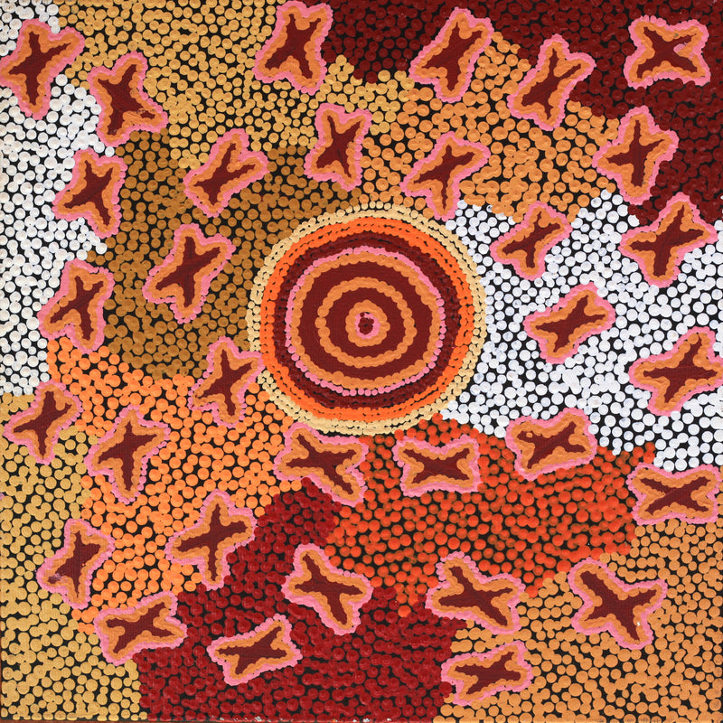 Aboriginal Artwork by Ruth Napaljarri Stewart, Ngatijirri Jukurrpa (Budgerigar Dreaming), 30x30cm