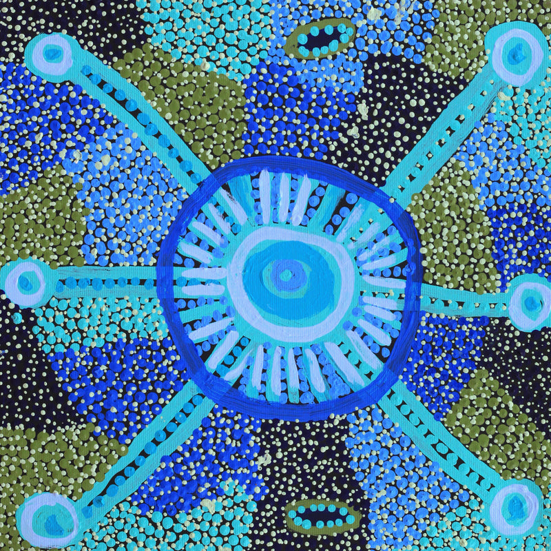 Aboriginal Artwork by Helen Nampijinpa Robertson, Ngapa Jukurrpa - Puyurru, 30x30cm