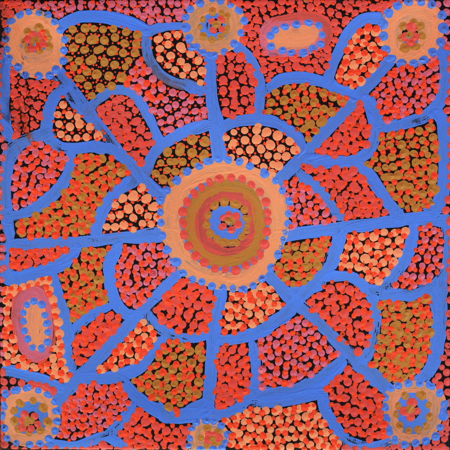 Aboriginal Artwork by Helen Nampijinpa Robertson, Ngapa Jukurrpa - Puyurru, 30x30cm
