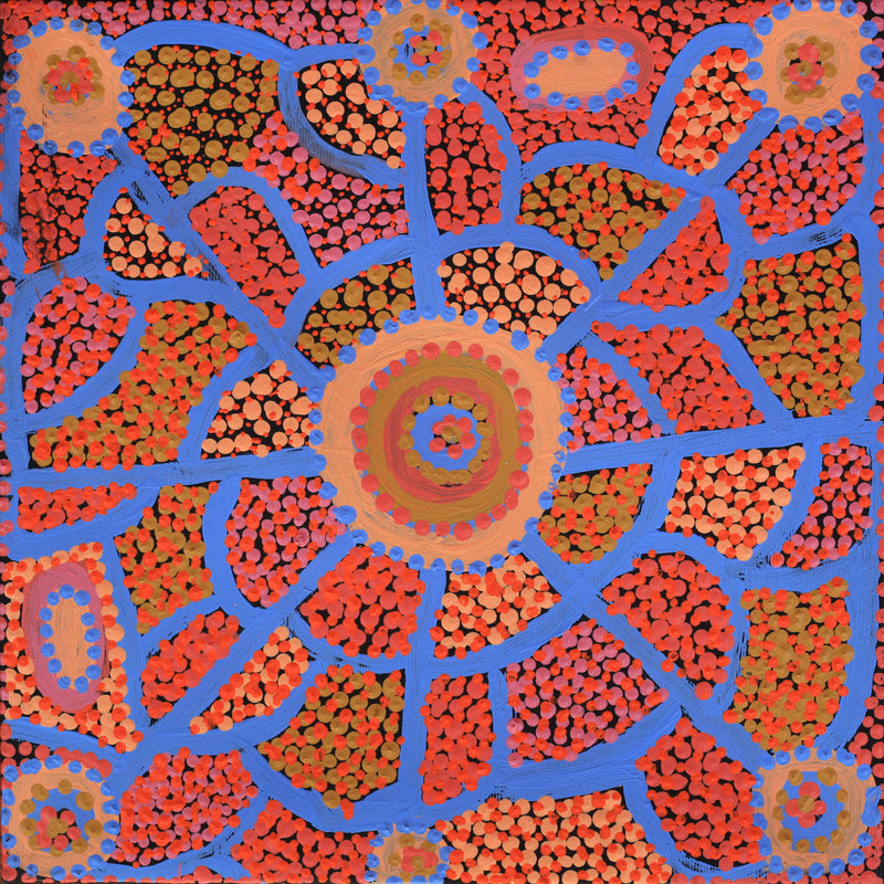 Aboriginal Artwork by Helen Nampijinpa Robertson, Ngapa Jukurrpa - Puyurru, 30x30cm