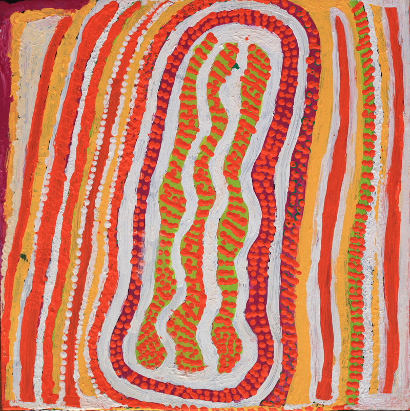 Aboriginal Artwork by Rosie Nangala Flemming, Ngapa Jukurrpa - Mikanji 30x30cm