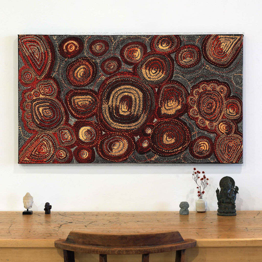 Aboriginal Artwork by Angelina Nampijinpa Tasman, Ngapa Jukurrpa (Water Dreaming) - Pirlinyarnu, 107x61cm