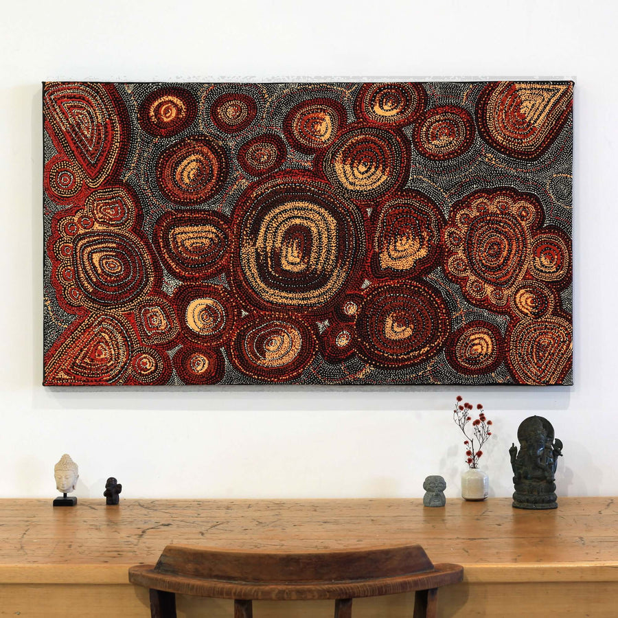 Aboriginal Artwork by Angelina Nampijinpa Tasman, Ngapa Jukurrpa (Water Dreaming) - Pirlinyarnu, 107x61cm