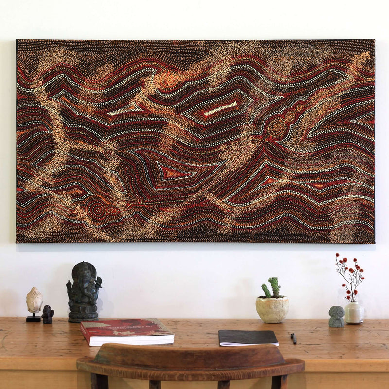Aboriginal Artwork by Angelina Nampijinpa Tasman, Ngapa Jukurrpa (Water Dreaming) - Pirlinyarnu, 107x61cm