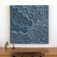 Aboriginal Artwork by Athena Nangala Granites, Ngapa Jukurrpa (Water Dreaming) - Puyurru, 76x76cm