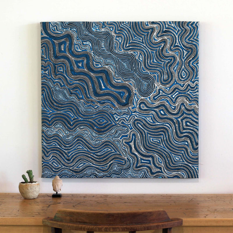 Aboriginal Artwork by Athena Nangala Granites, Ngapa Jukurrpa (Water Dreaming) - Puyurru, 76x76cm