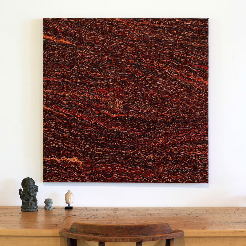 Aboriginal Artwork by Margaret Napangardi Lewis, Mina Mina Jukurrpa (Mina Mina Dreaming) - Ngalyipi, 91x91cm