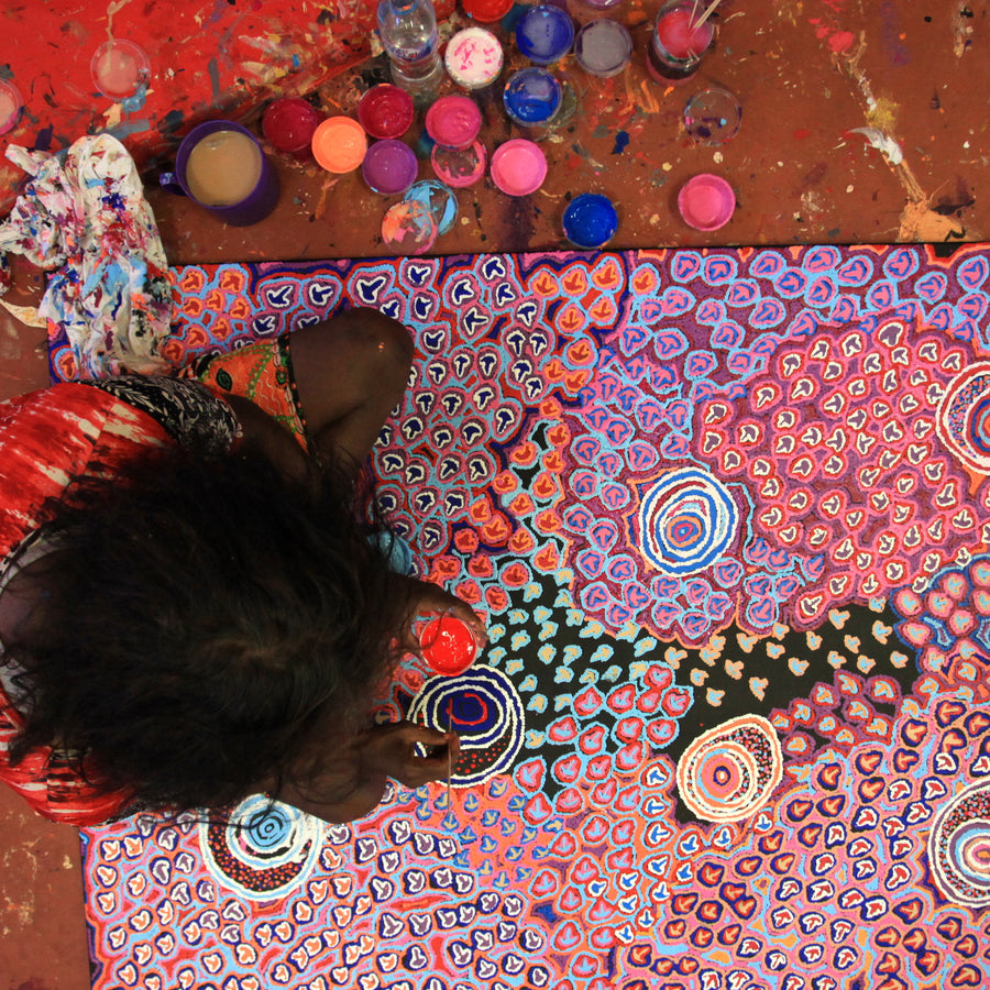 Aboriginal Artwork by Margaret Nangala Gallagher, Yankirri Jukurrpa, 152x107cm