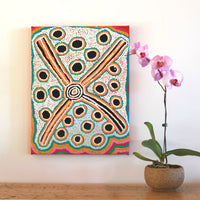 Aboriginal Artwork by Long Maggie Nakamarra White, Yinirnti Jukurrpa (Bean Tree Dreaming), 61x46cm