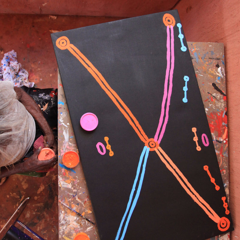 Aboriginal Artwork by Helen Nampijinpa Robertson, Ngapa Jukurrpa - Puyurru, 107x61cm