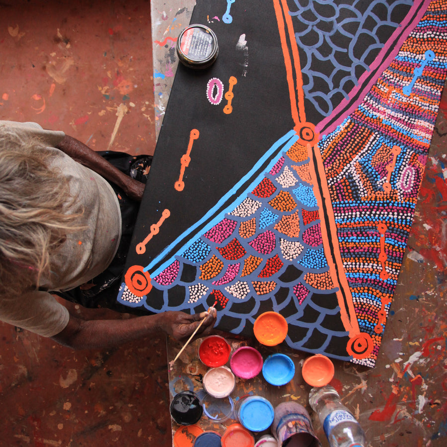 Aboriginal Artwork by Helen Nampijinpa Robertson, Ngapa Jukurrpa - Puyurru, 107x61cm