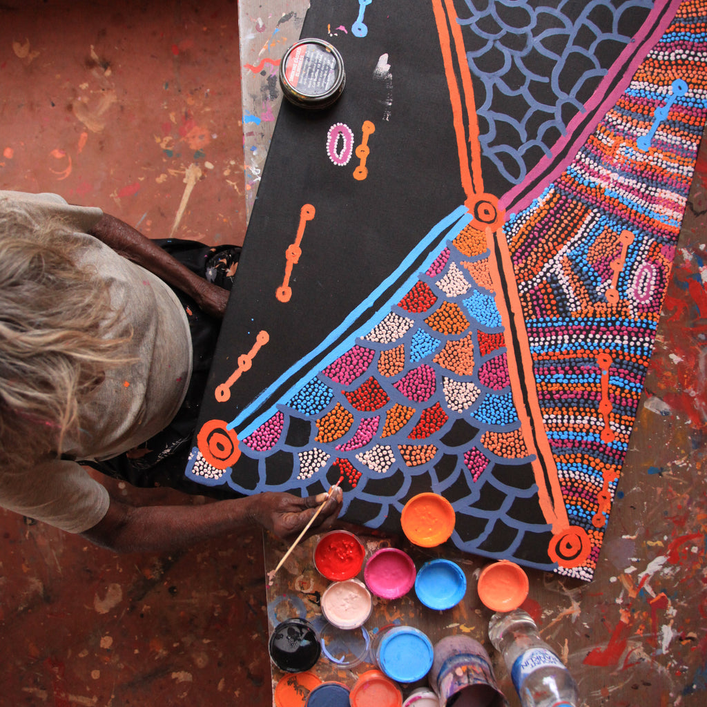 Aboriginal Artwork by Helen Nampijinpa Robertson, Ngapa Jukurrpa -  Puyurru, 107x61cm - ART ARK®