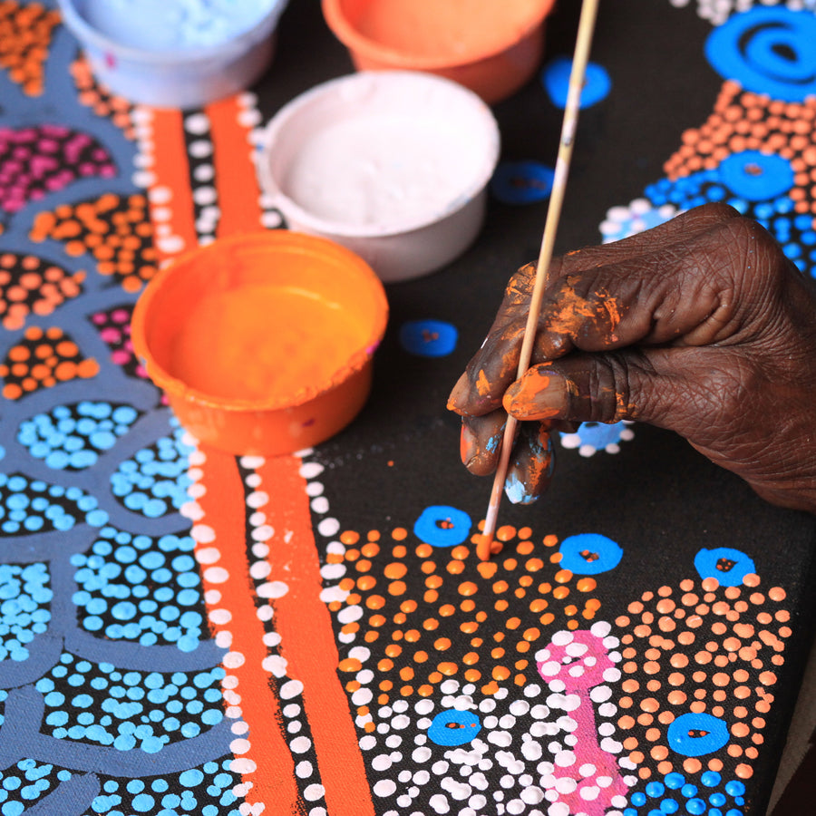 Aboriginal Artwork by Helen Nampijinpa Robertson, Ngapa Jukurrpa - Puyurru, 107x61cm