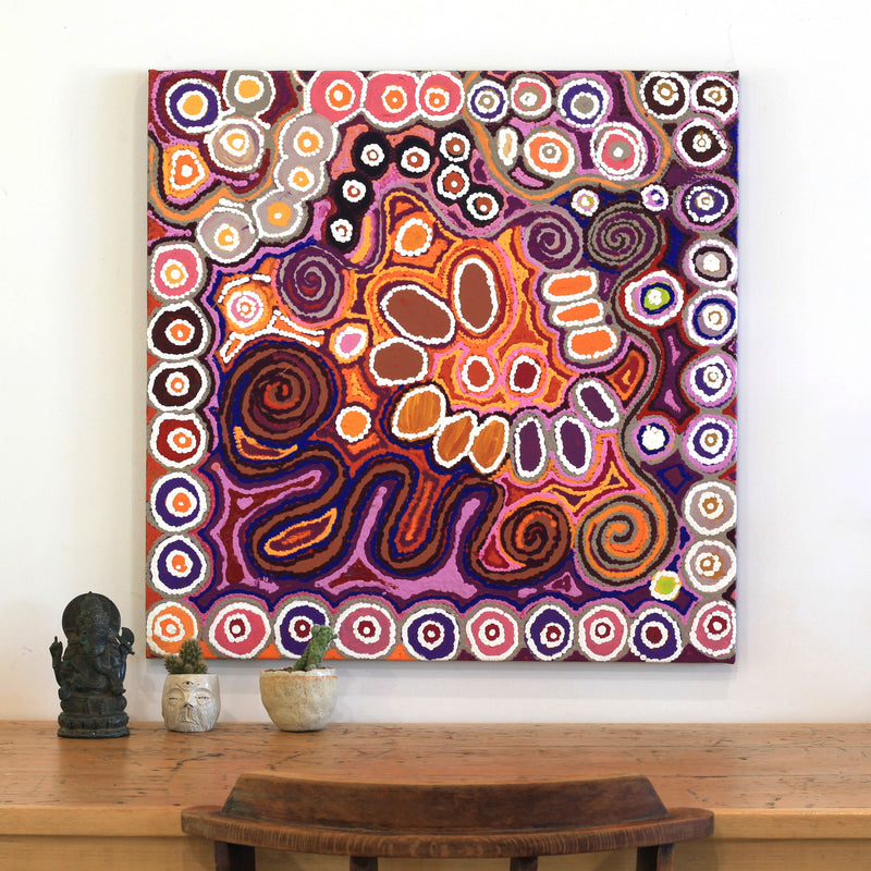 Aboriginal Artwork by Gayle Napangardi Gibson, Mina Mina Jukurrpa - Ngalyipi, 76x76cm
