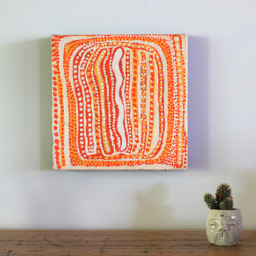 Aboriginal Artwork by Rosie Nangala Flemming, Ngapa Jukurrpa - Mikanji 30x30cm
