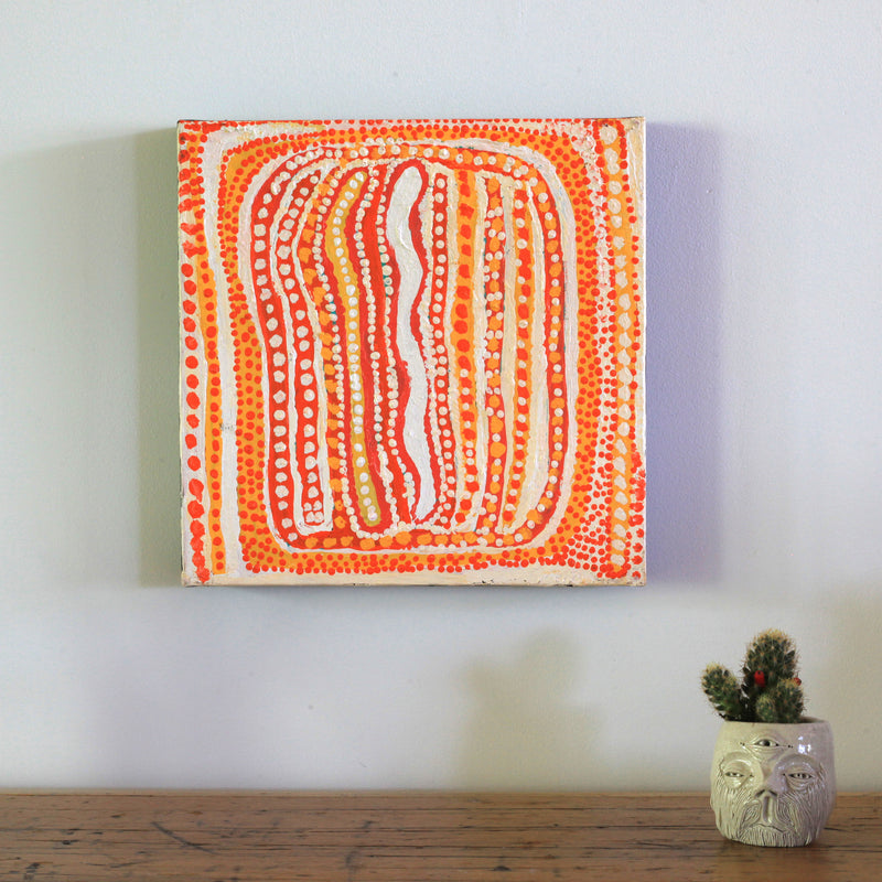 Aboriginal Artwork by Rosie Nangala Flemming, Ngapa Jukurrpa - Mikanji 30x30cm