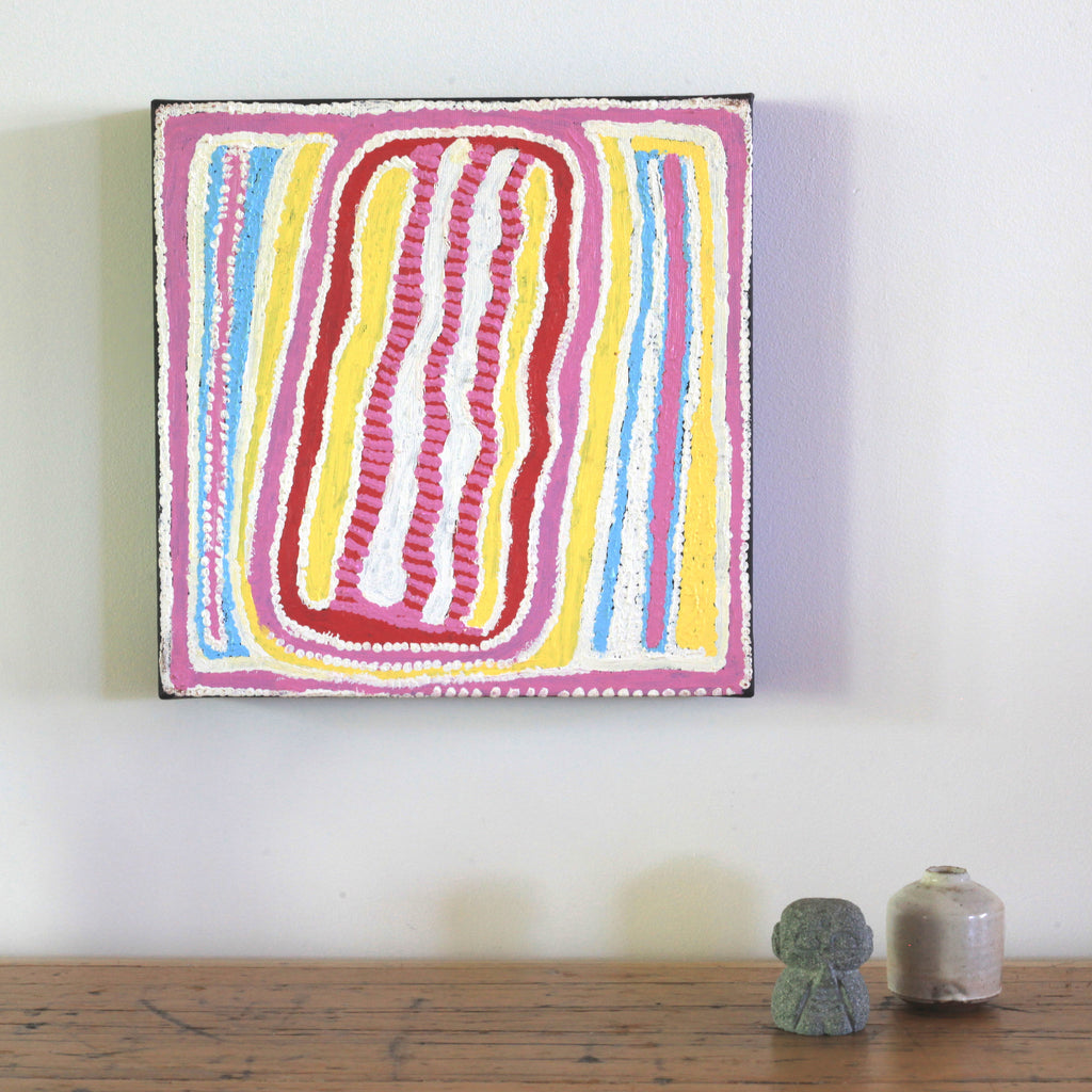 Aboriginal Artwork by Rosie Nangala Flemming, Ngapa Jukurrpa - Puyurru 30x30cm