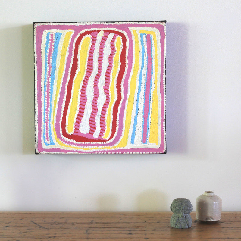 Aboriginal Artwork by Rosie Nangala Flemming, Ngapa Jukurrpa - Puyurru 30x30cm