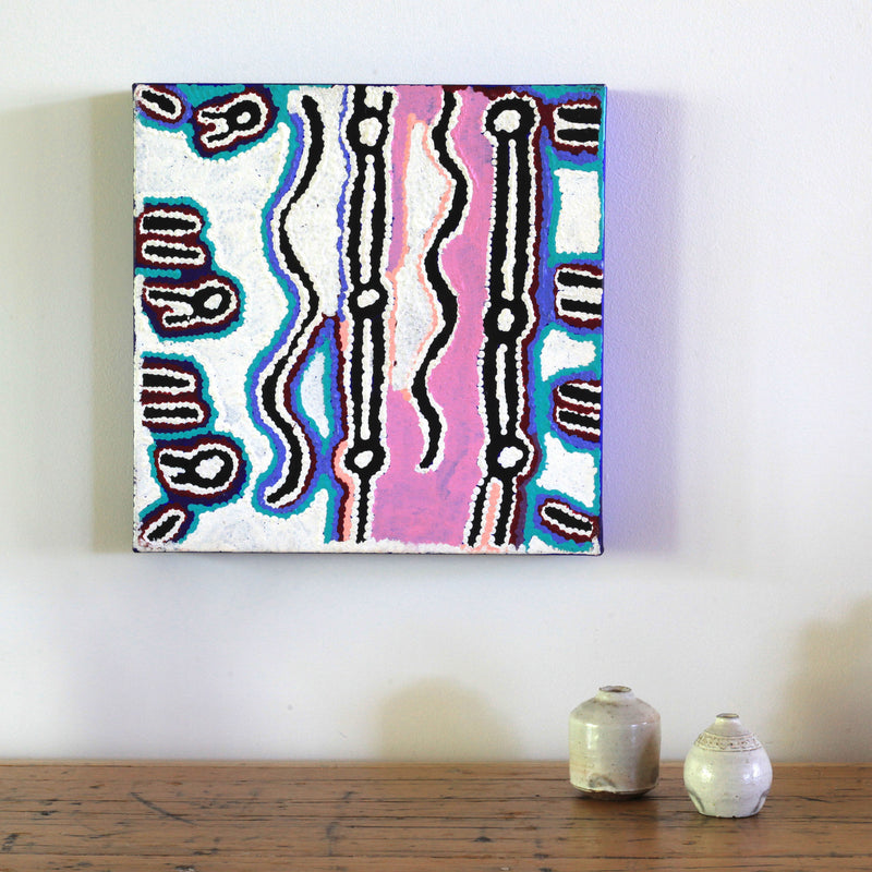 Aboriginal Artwork by Ivy Napangardi Poulson, Pikilyi Jukurrpa, 30x30cm