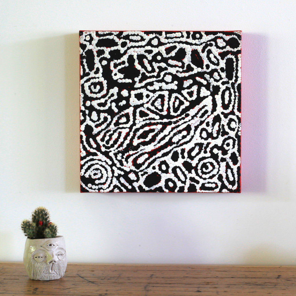Aboriginal Artwork by Magda Nakamarra Curtis, Lappi Lappi Jukurrpa, 30x30cm
