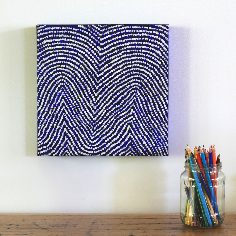 Aboriginal Artwork by Sarah Napurrurla Leo, Lukarrara Jukurrpa, 30x30cm