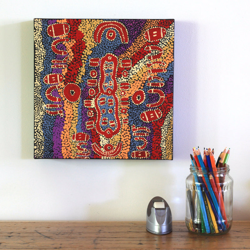 Aboriginal Artwork by Pamela Nangala Sampson, Ngapa Jukurrpa (Water Dreaming) - Mikanji, 30x30cm