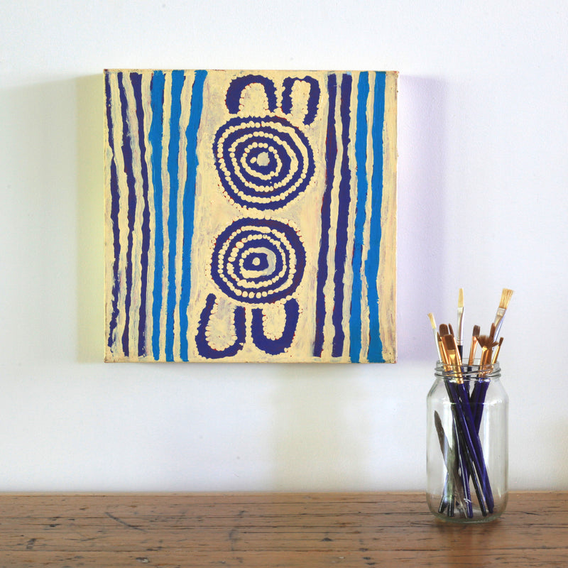 Aboriginal Artwork by Frank Japanangka, Wati Jarra (Two Men Dreaming), 30x30cm