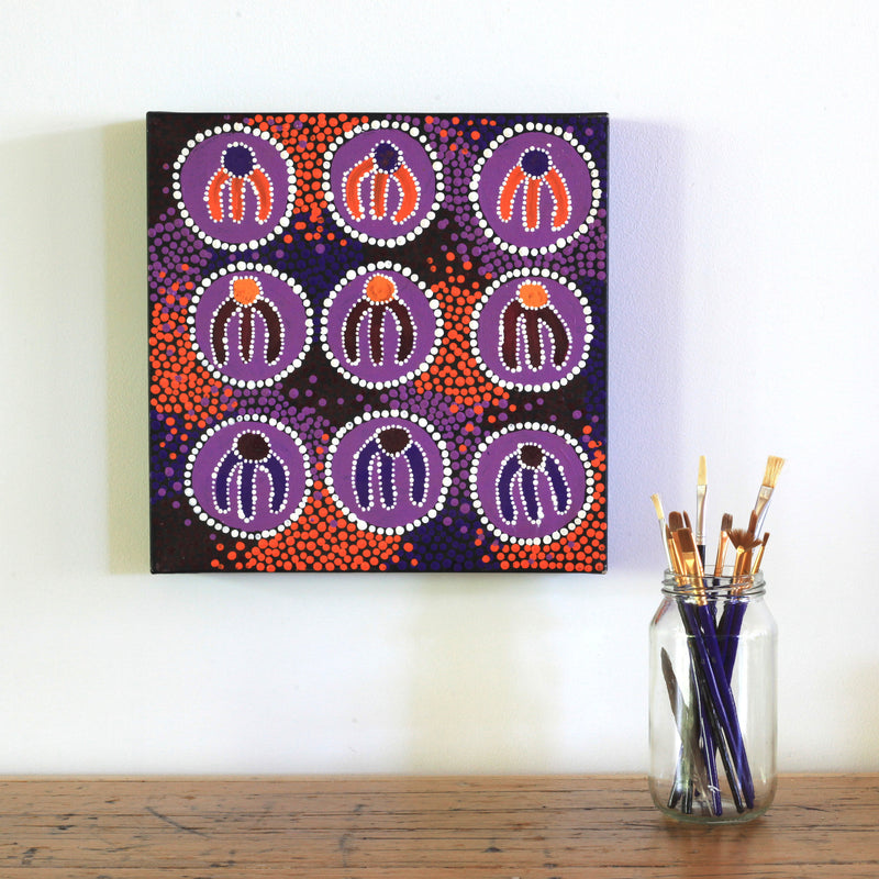 Aboriginal Artwork by Catherine Nungarrayi Malbunka, Yankirri Jukurrpa (Emu Dreaming) - Ngarlikurlangu, 30x30cm