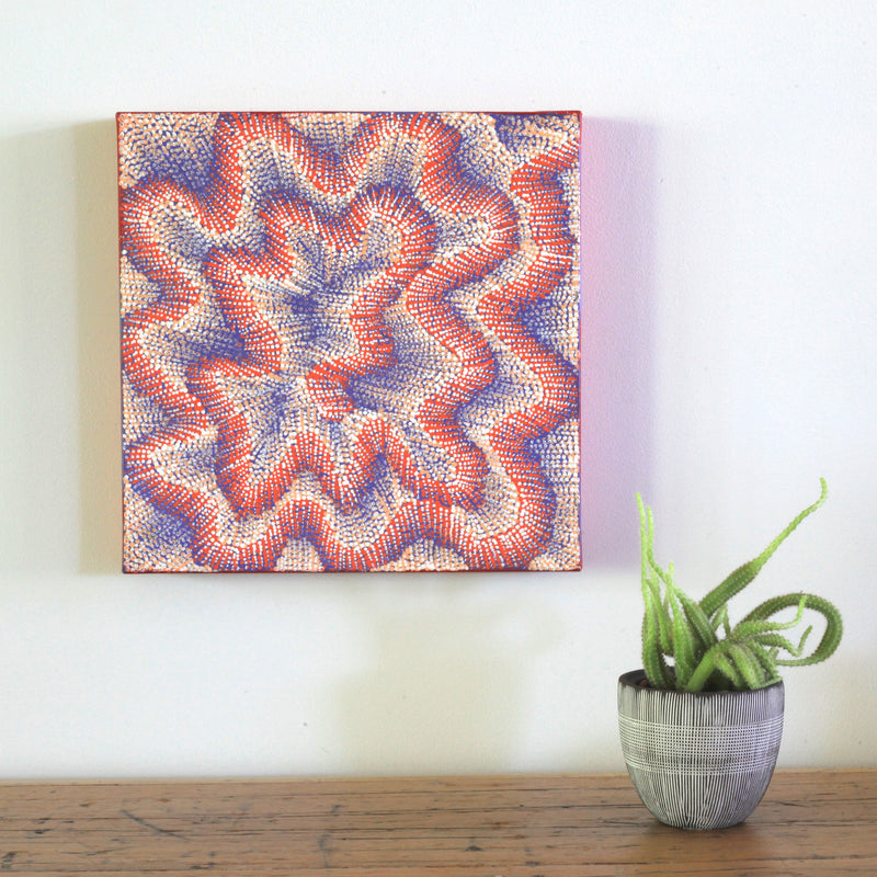 Aboriginal Artwork by Elizabeth Napaljarri Katakarinja, Jajutuma Jukurrpa (Caterpillar Dreaming), 30x30cm