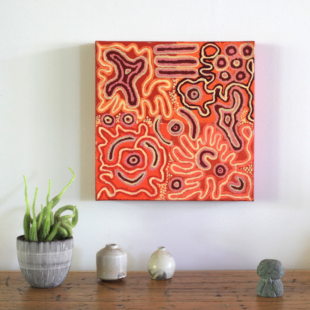 Aboriginal Art by Jill Nungarrayi Watson, Ngalyipi Jukurrpa (Snake Vine Dreaming) - Purturlu, 30x30cm - ART ARK®