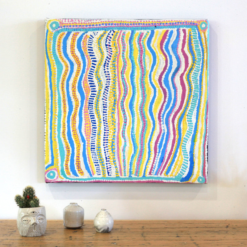 Aboriginal Artwork by Rosie Nangala Flemming, Mina Mina Jukurrpa - Ngalyipi 46x46cm