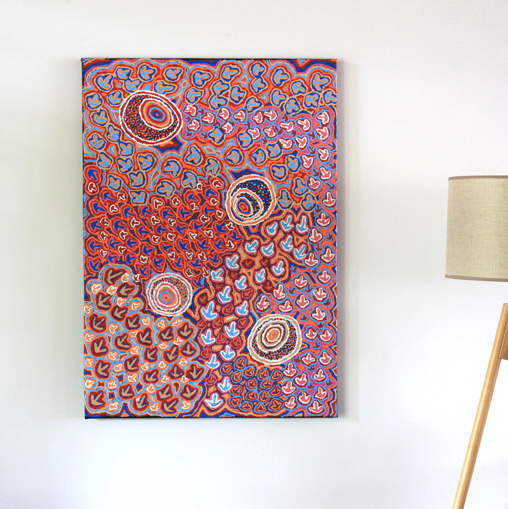 Aboriginal Artwork by Margaret Nangala Gallagher, Yankirri Jukurrpa, 107x76cm
