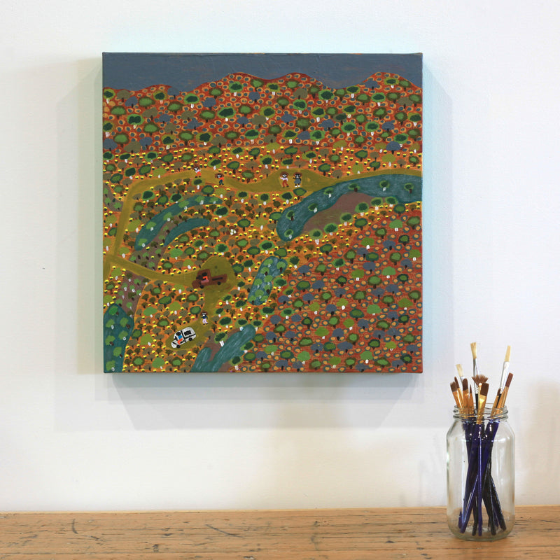 Aboriginal Artwork by Rhonda Napanangka, Twenty Mile Creek, 40x40cm