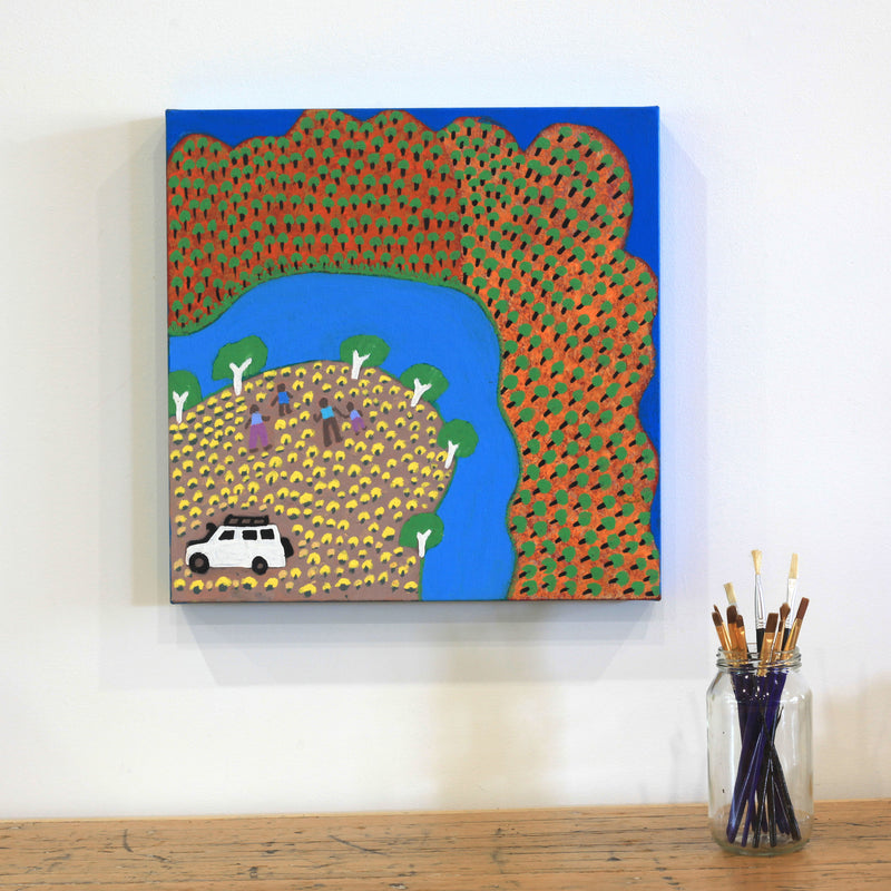 Aboriginal Artwork by Elizabeth Nampitjinpa, Mount Wedge Waterhole, 40x40cm