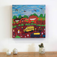 Aboriginal Artwork by Doris Thomas, Camel rides, 40x40cm