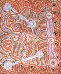 Aboriginal Artwork by Priscilla Nangala Robertson, Ngapa Jukurrpa (Water Dreaming) - Puyurru, 91x76cm