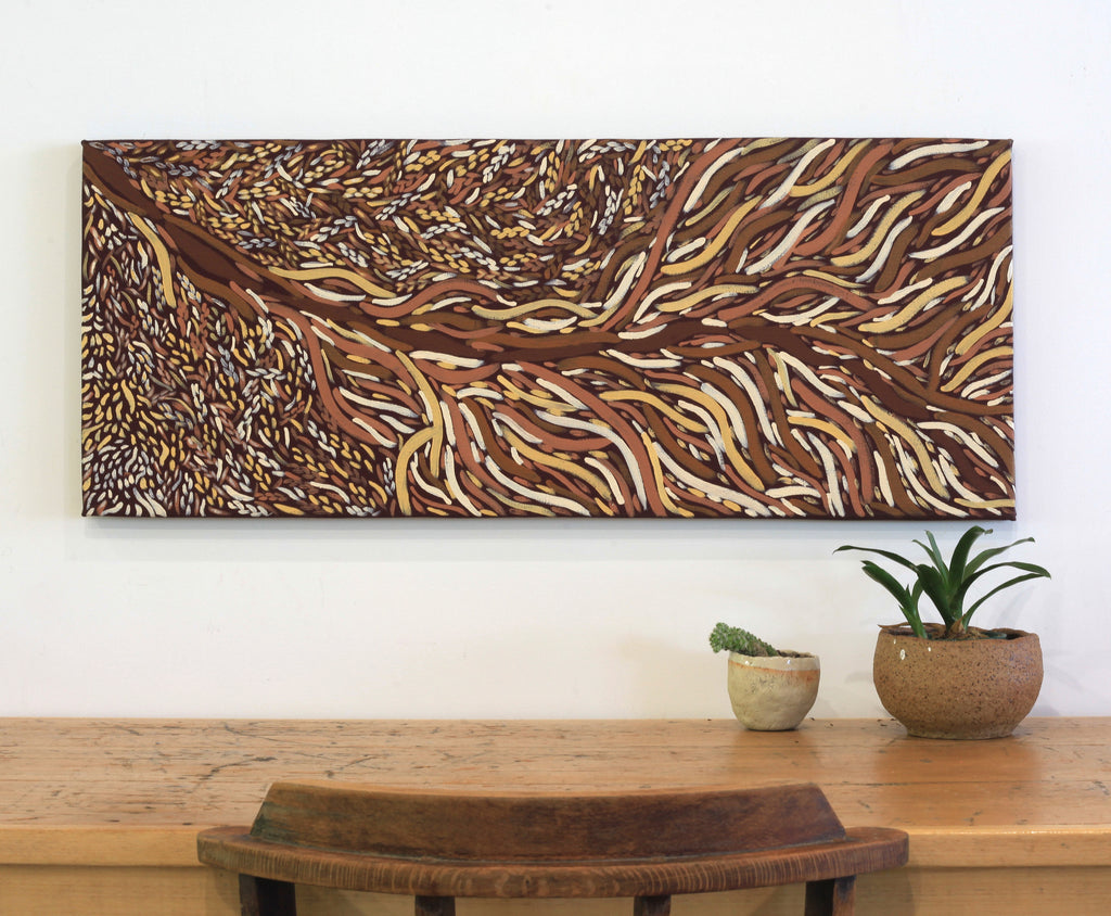 Aboriginal Artwork by Daphne Napurrula Marks, Yalka Dreaming (bush onion), 100x40cm