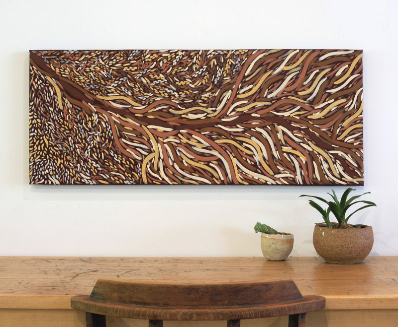 Aboriginal Artwork by Daphne Napurrula Marks, Yalka Dreaming (bush onion), 100x40cm