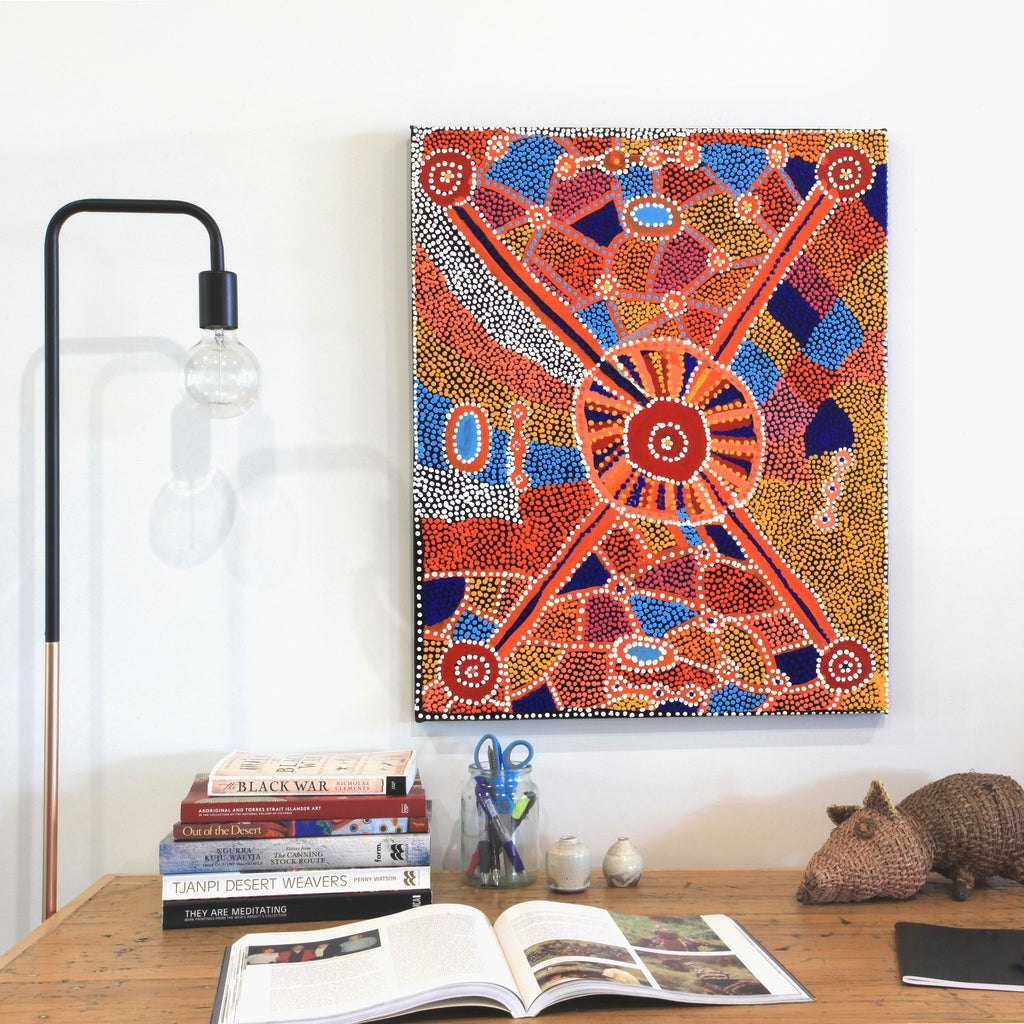 Aboriginal Artwork by Helen Nampijinpa Robertson, Ngapa Jukurrpa - Puyurru, 76x61cm