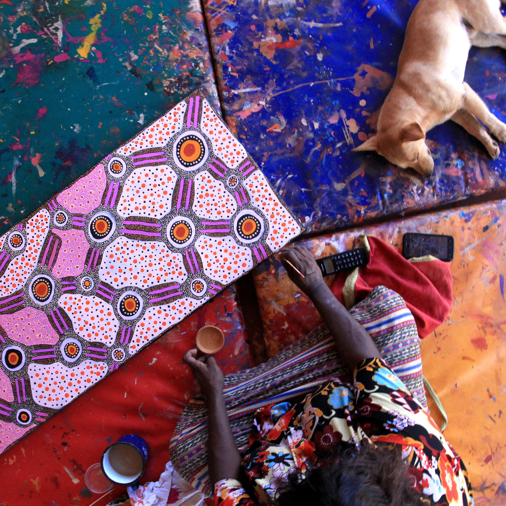 Aboriginal Artwork by Jennifer Napaljarri Lewis, Lukarrara Jukurrpa, 122x46cm