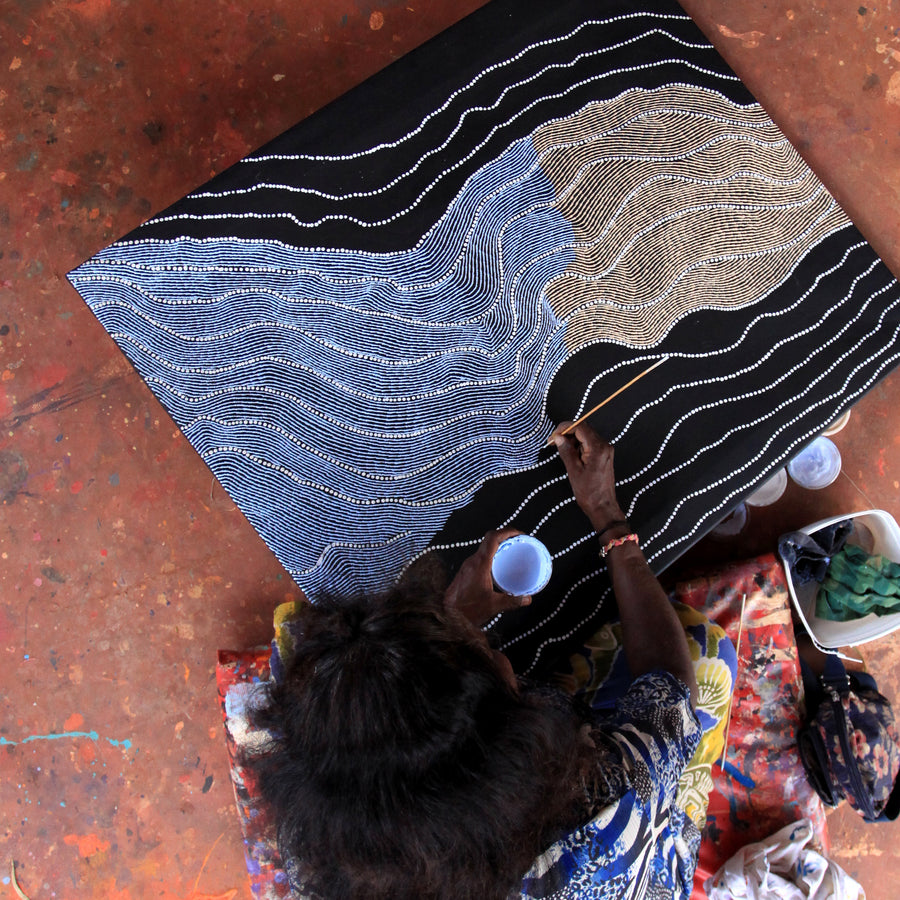 Aboriginal Artwork by Flora Nakamarra Brown, Mina Mina Jukurrpa - Ngalyipi, 91x76cm