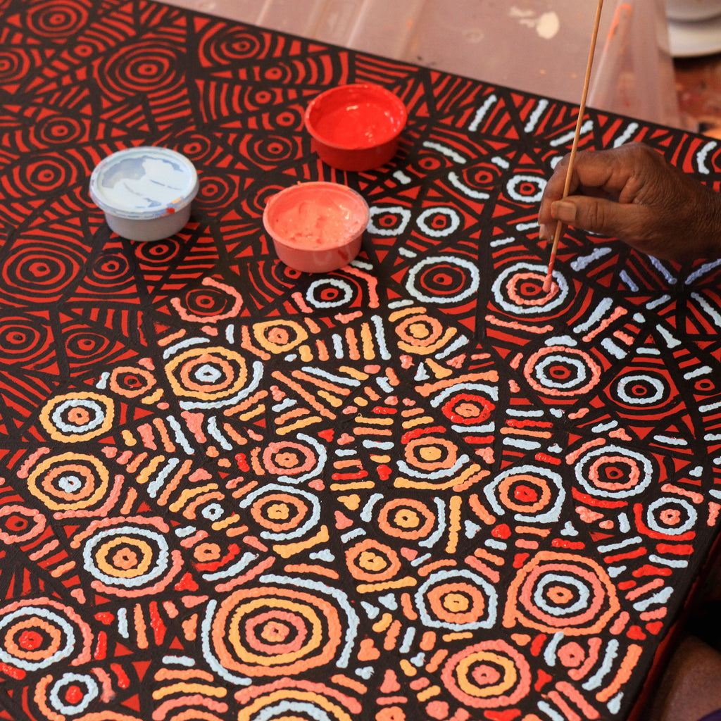 Aboriginal Artwork by Pauline Napangardi Gallagher, Mina Mina Jukurrpa, 122x76cm